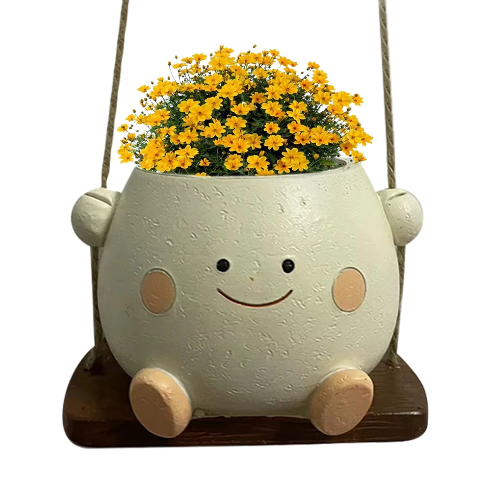 

2Pcs Swing Smile Face Planter Resin Hanging Hammock Planter Creative Cute Plant Succulent Pots for Indoor Outdoor Plant