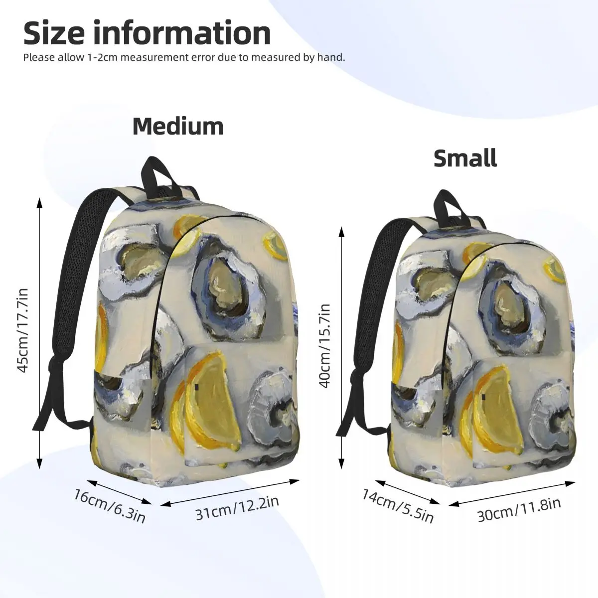 Australian Oysters And Lemons Still Life Backpack Daypack Large Capacity Kids BookBag School Bag Shoulder Bags for Men Women