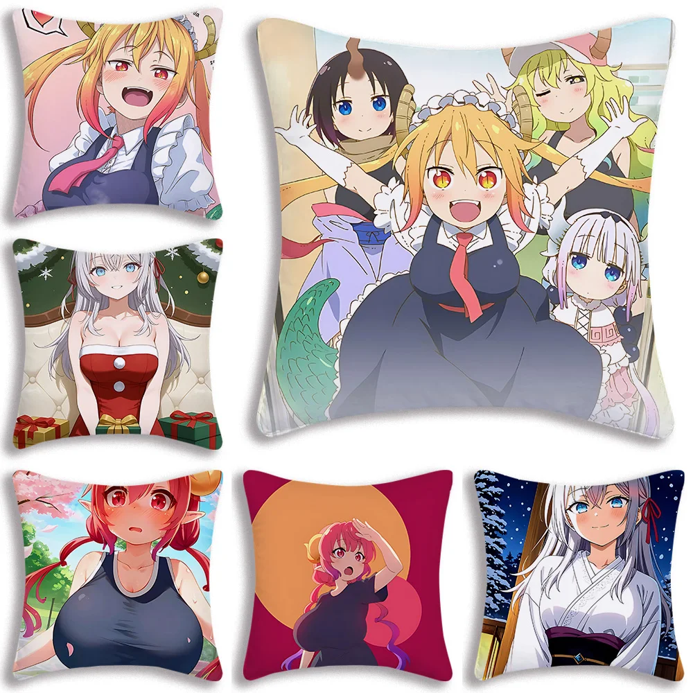 Pillow Covers Cartoon Kobayashi San Chi No Maid Dragon Sofa Decorative Home Double-sided Printing Short Plush Cute Cushion Cover