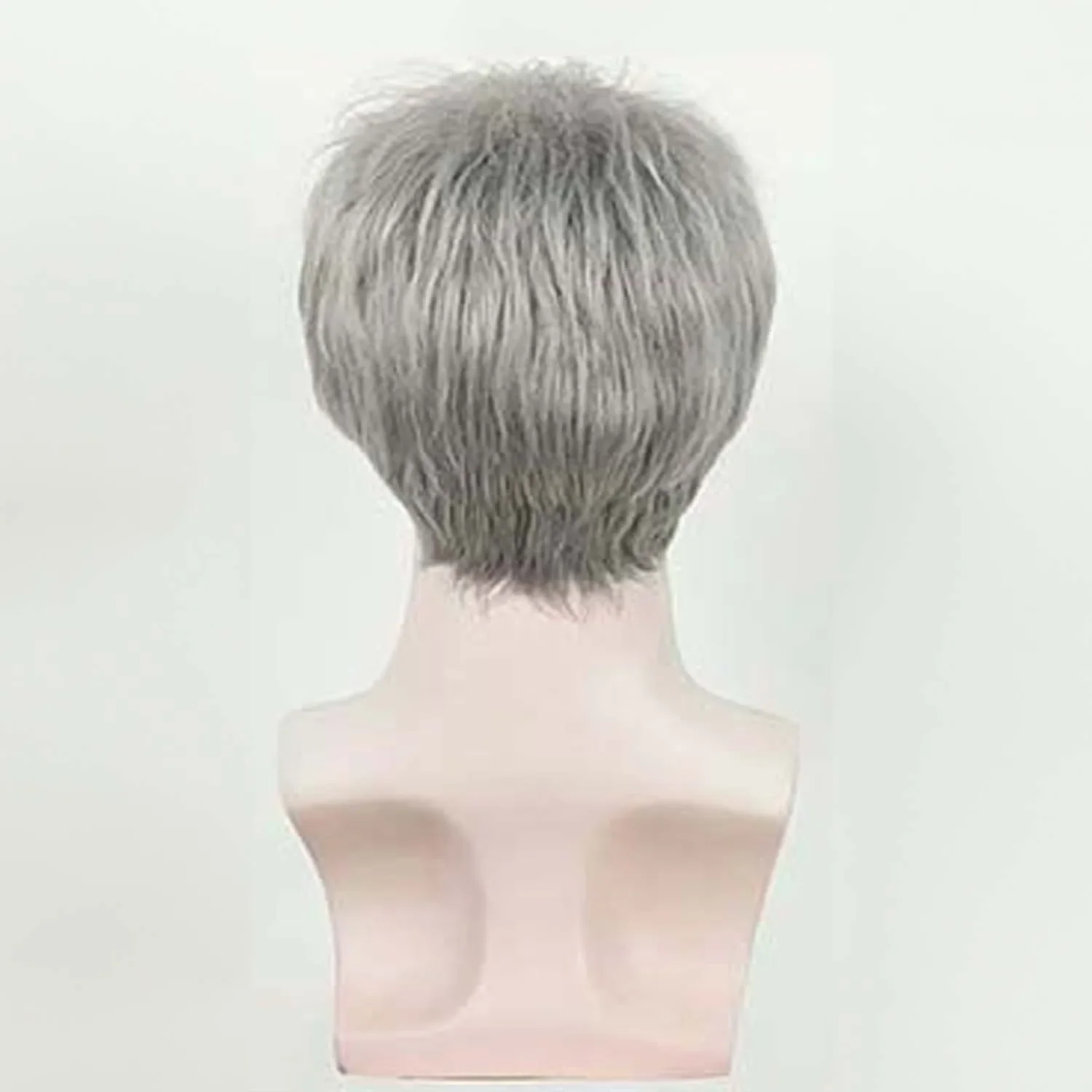 Men's Fashion Short Synthetic Wigs with Bangs Grey Heat Resistant Grandpa Hair Daily Party Wig