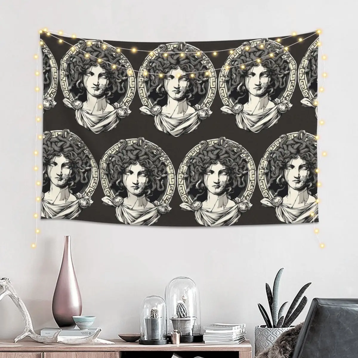 Ancient Greece Medusa Gorgon Tapestry Hippie Wall Hanging Aesthetic Home Decor Tapestries for Living Room Bedroom Dorm Room
