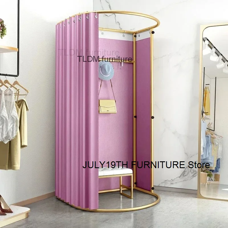 Mobile Fitting Room Floor Rail Rack Clothing Store Simple Display Rack Curtain Fitting Room Storage Holders Bathroom Accessories