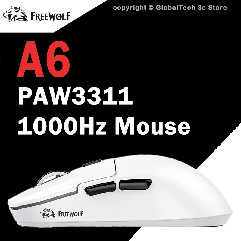 

FREEWOLF A6 Gaming Mouse 59g Lightweight PAW3311 24000DPI RGB Tri-Mode Wireless Bluetooth for FPS PC Laptop