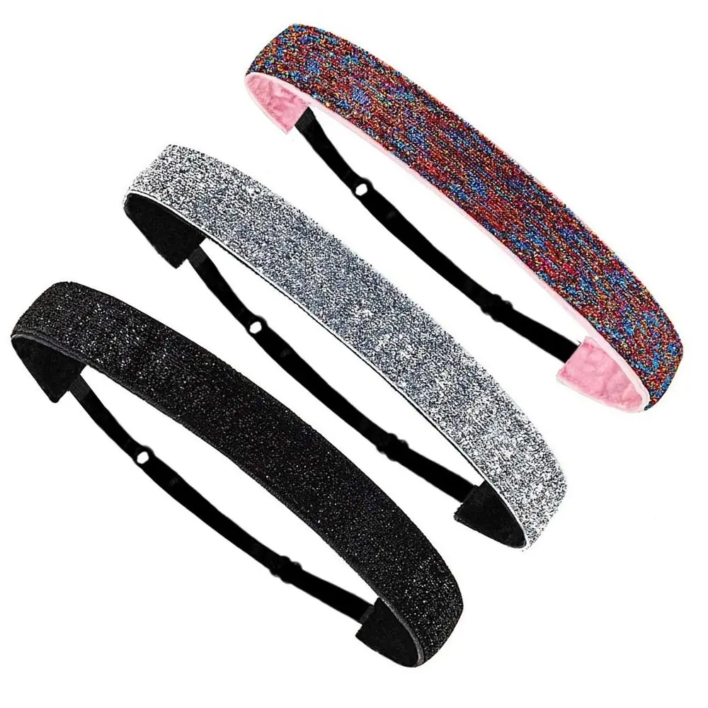 New Sparkly Glitter Hair Bands Non-Slip Elastic Sparkly Headbands Adjustable Universal Sport Head Wrap Yoga Sport