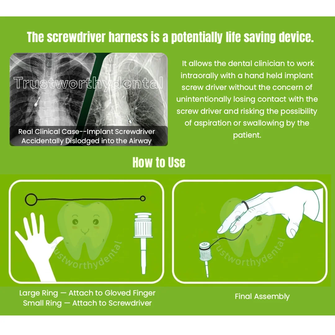 Dental Implant Screwdriver Safety Harness Anti-Drop Lanyard Cord to Prevent Aspiration or Swallowing of Implant Screwdrivers spa