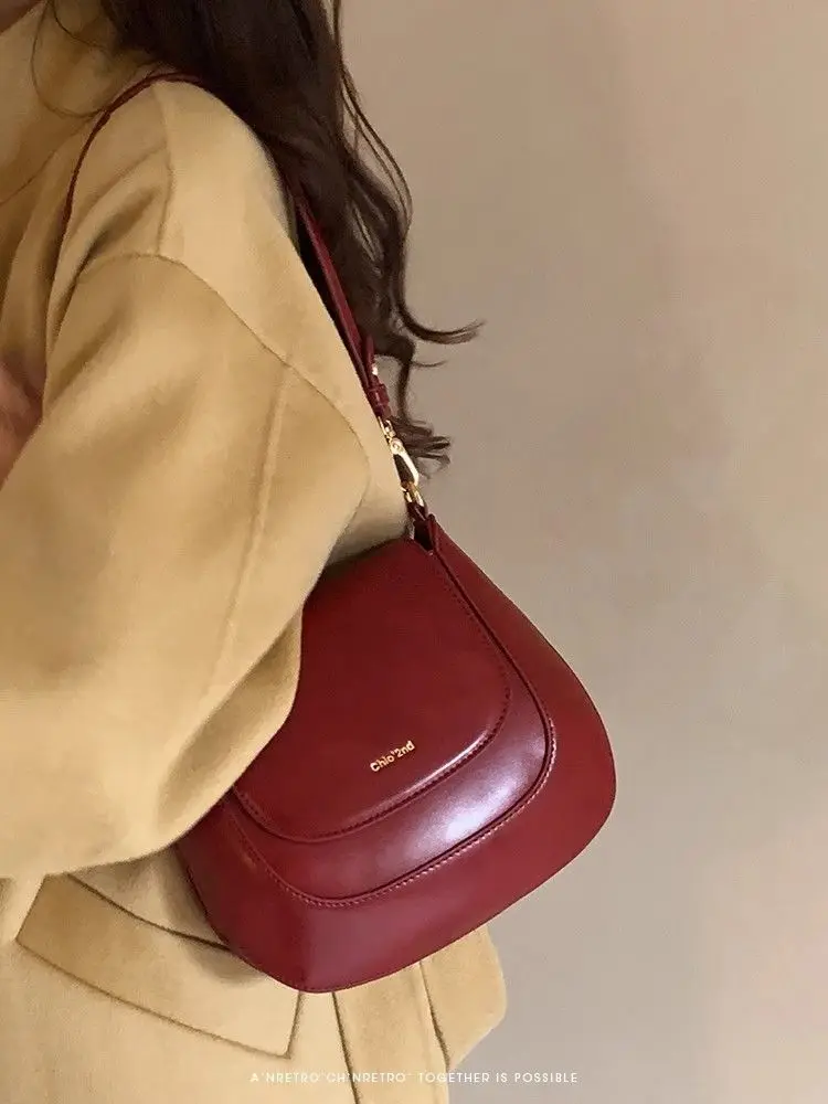 JIAERDI Vintage Red Handbag Women Retro High Street New Leather Chic Saddle Bag Bolso Mujer Female Elegant Burgundy Bag Purse