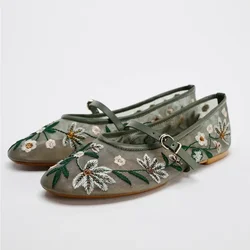 2025 Spring High Quality Casual Mesh Women's Flats, Buckle Decoration Big Size Mary Jane Shoes  womens shoes