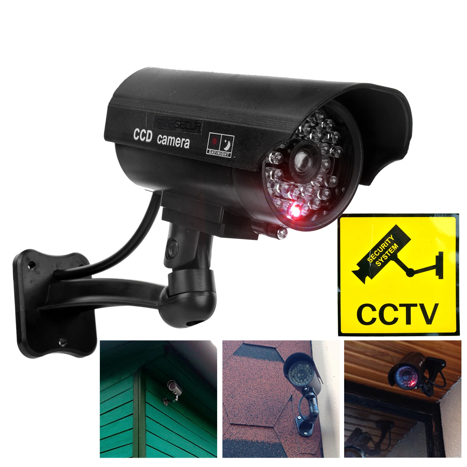 كاميرا مراقبة CCTV وهمية مقاومة للماء مع ضوء LED أحمر وامض في الهواء الطلق والداخلية #4