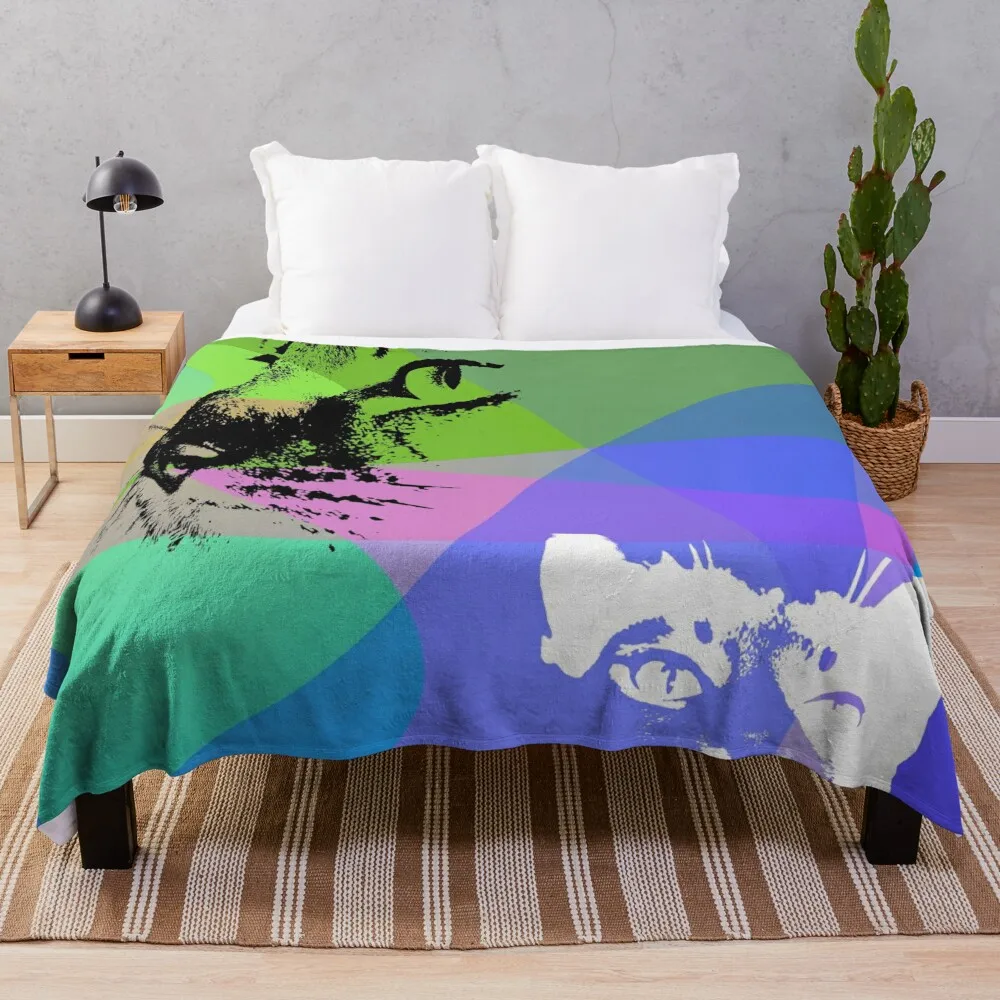 

Two portraits of a cat on multi-colored waves Throw Blanket Sleeping Bag Giant Sofa Blankets