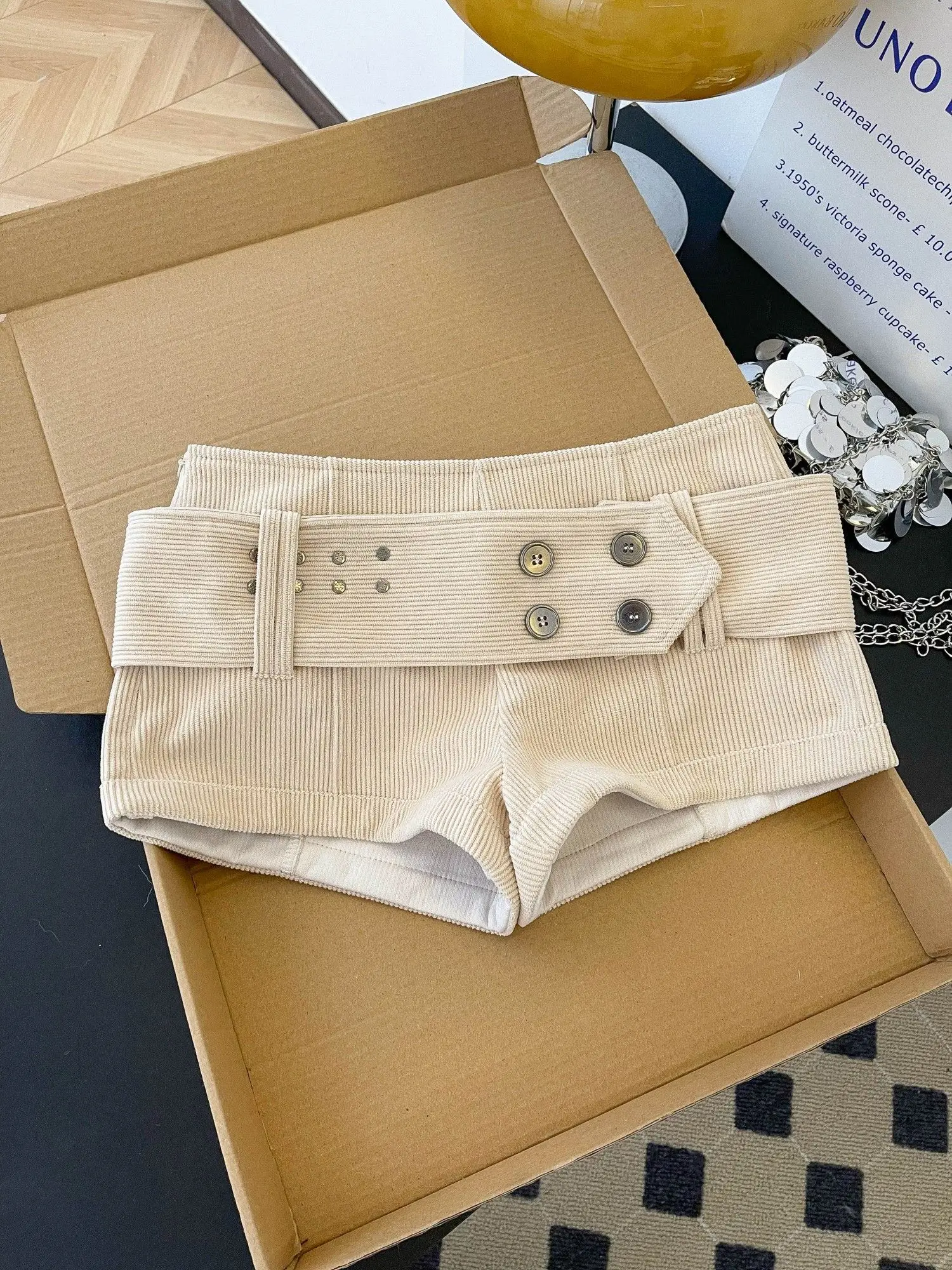 CHIC All Season Party Sexy Rivets Women Shorts Slim Elegant Lady Bottom Double Breasted Belt Trendy Design Girls Short Pants