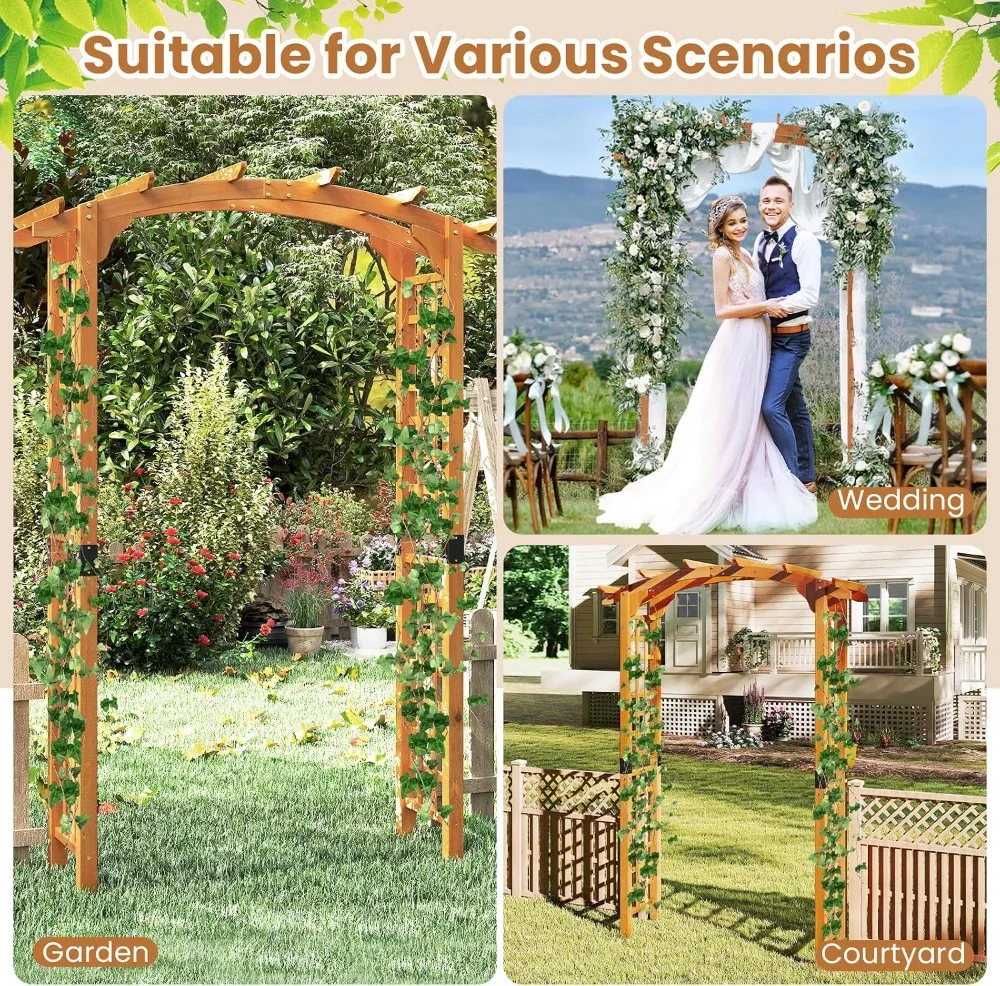 Giantex 7.5FT Wood Garden Arbor Trellis Outdoor Wedding Arch for Climbing Plants Yard Party Decoration
