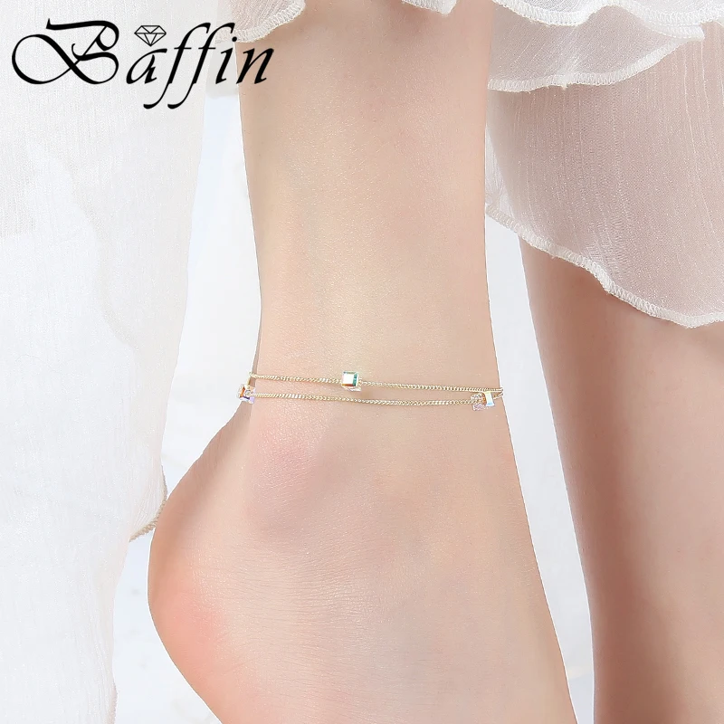 

Adjustable Beads Anklets Bracelet Crystals from Austria Real Gold Color Double Ankle Chain for Women Girls Indian Jewelry