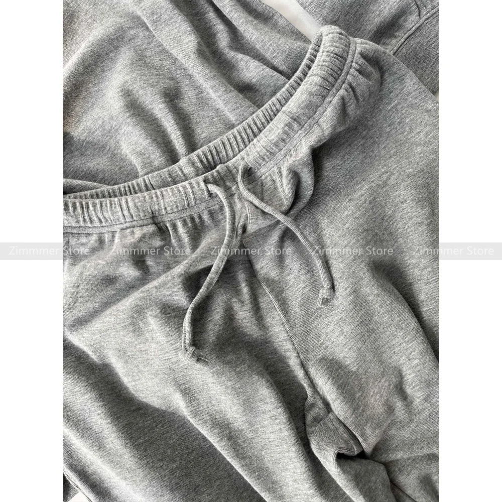 2024 Autumn and winter new simple versatile grey long-sleeved top + high-waisted elastic waist casual trousers fashion suit