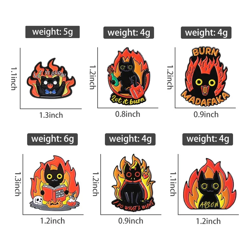 Cartoon Black Cat Flame Enamel Pins Angry Cats I Do What I Want Let It Burn Brooch Clothes Lapel Badge Jewelry Gift for Friends