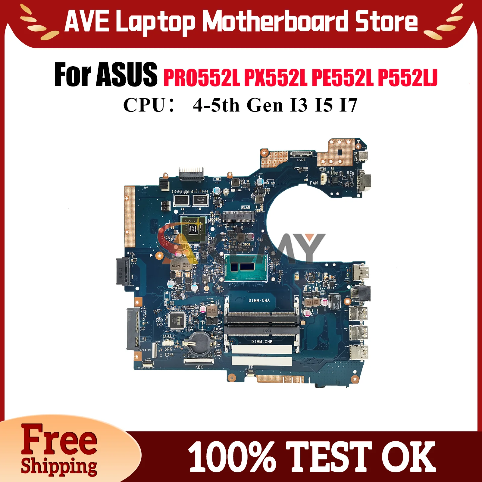 

P552LJ Laptop Motherboard For ASUS ProArt P552LJ PE552L P552L PRO552L PX552L Notebook Mainboard With I3 I5 I7 CPU 100% tests OK