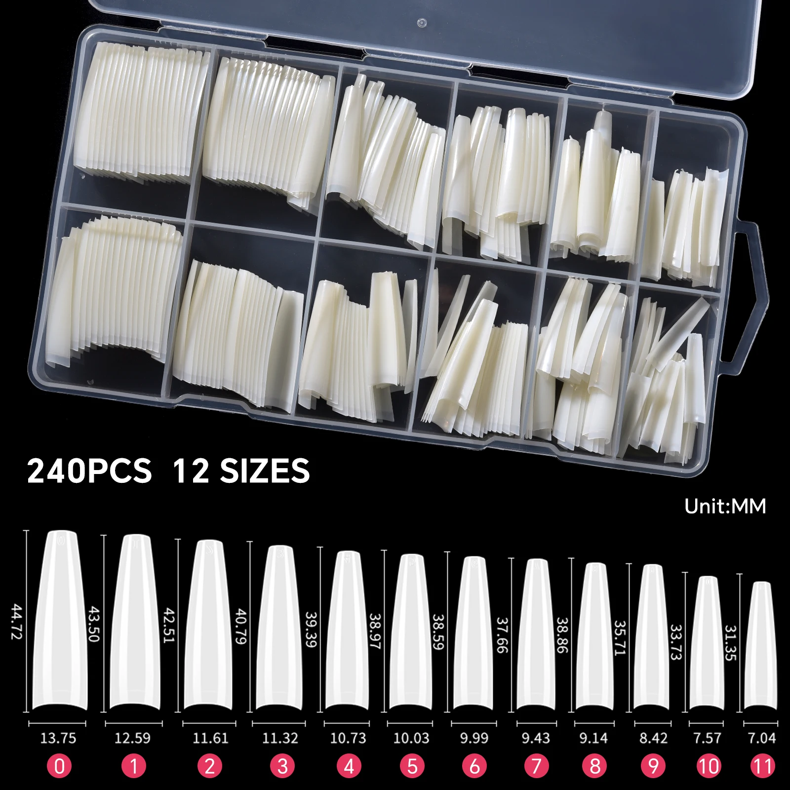 

240 шт., накладные ногти XXL, удлиненные квадратные накладные акриловые ногти из АБС-пластика, французское полное покрытие, прозрачные мягкие гелевые наконечники, салонные инструменты