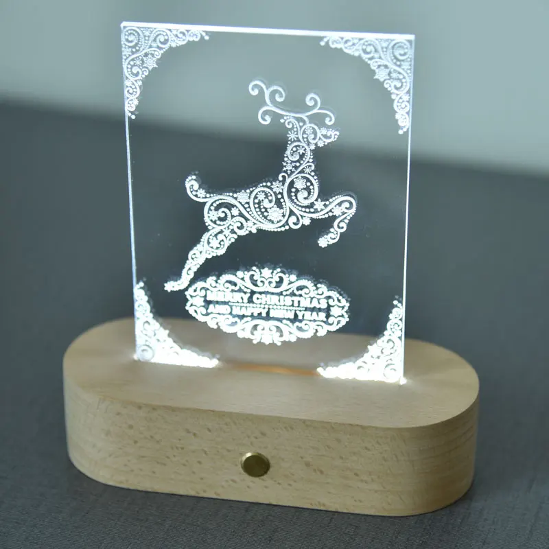 Laser Engraving Christmas Tree Deer Ornaments Acrylic Tabletop Lights  Battery Powered Touch Light Christmas Gifts