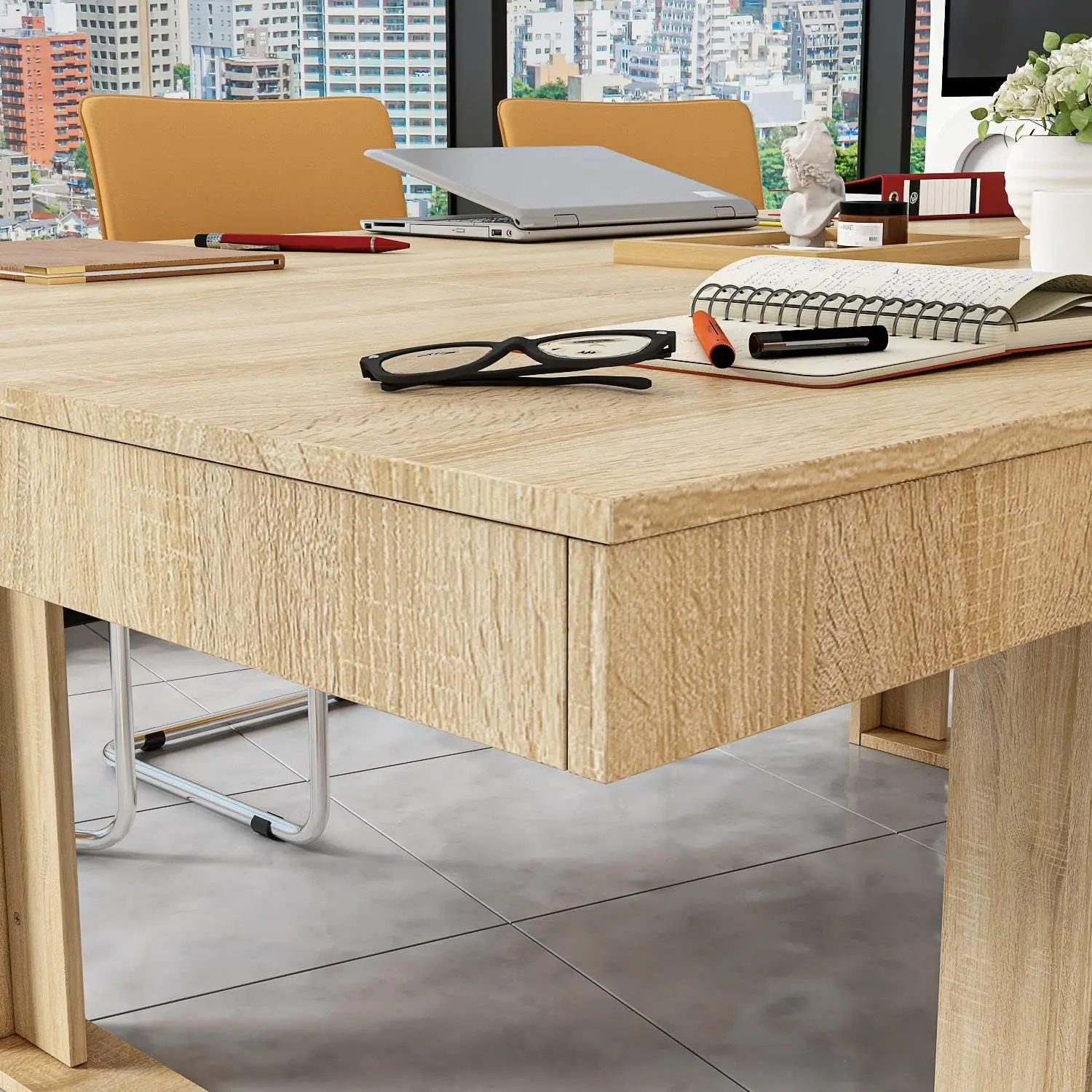 Meja konferensi meja pertemuan Modern meja persegi panjang untuk pertemuan kantor ruang konferensi Oak (86.8 "L x 47.2" D x 29.4 "H