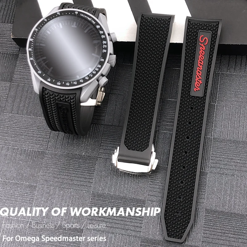 20mm 21mm 19mm 18mm 22mm Quality Natural Rubber Silicone Watch Band for Omega Speedmaster Watch Seamaster Deployment Clasp Strap