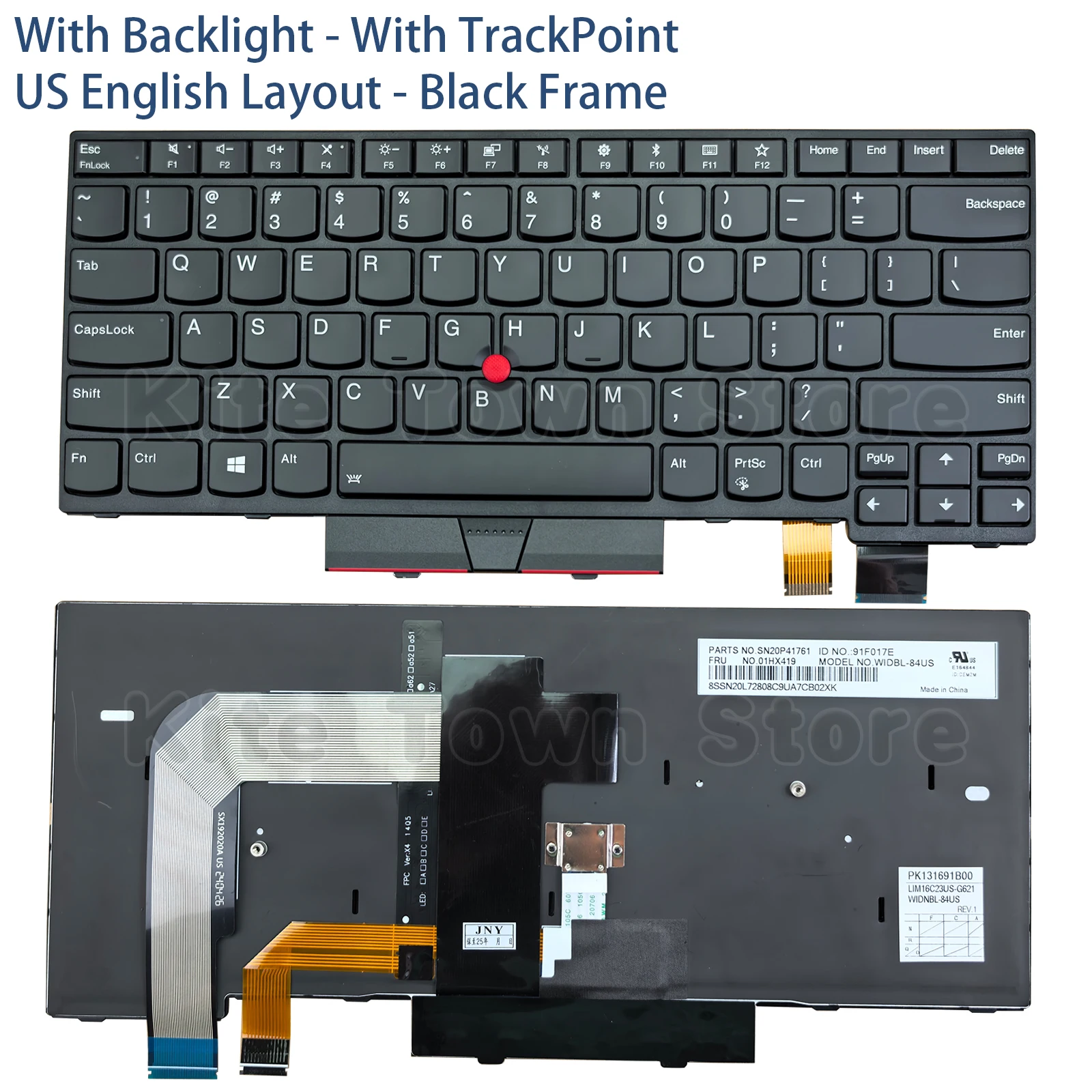 New US Layout Laptop Keyboard Backlit w/ Pointer for Lenovo Thinkpad T470 T480 A475 A485 (Does not fit for T470s T470p T480s)