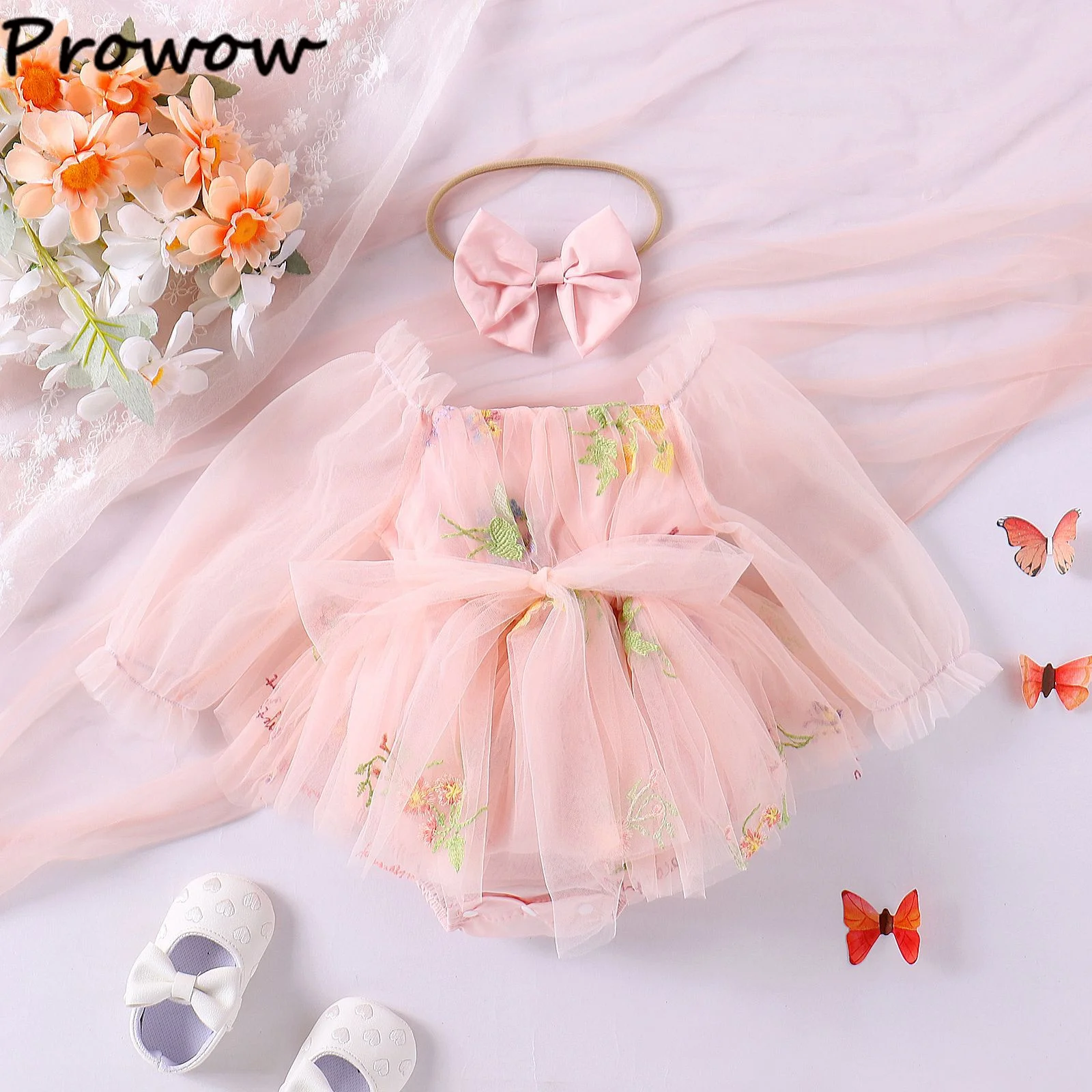 Prowow Baby Girls Clothes Birthday Bodysuit Dress For Infants Embroidery Princess Romper Baby Cake Smash Outfits For Girls