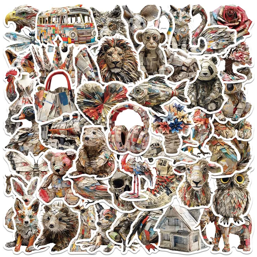 50pcs Aesthetic Cartoon Newspaper Art Crafts Stickers For Laptop Water Bottle Luggage Notebook Waterproof Graffiti Vinyl Decals