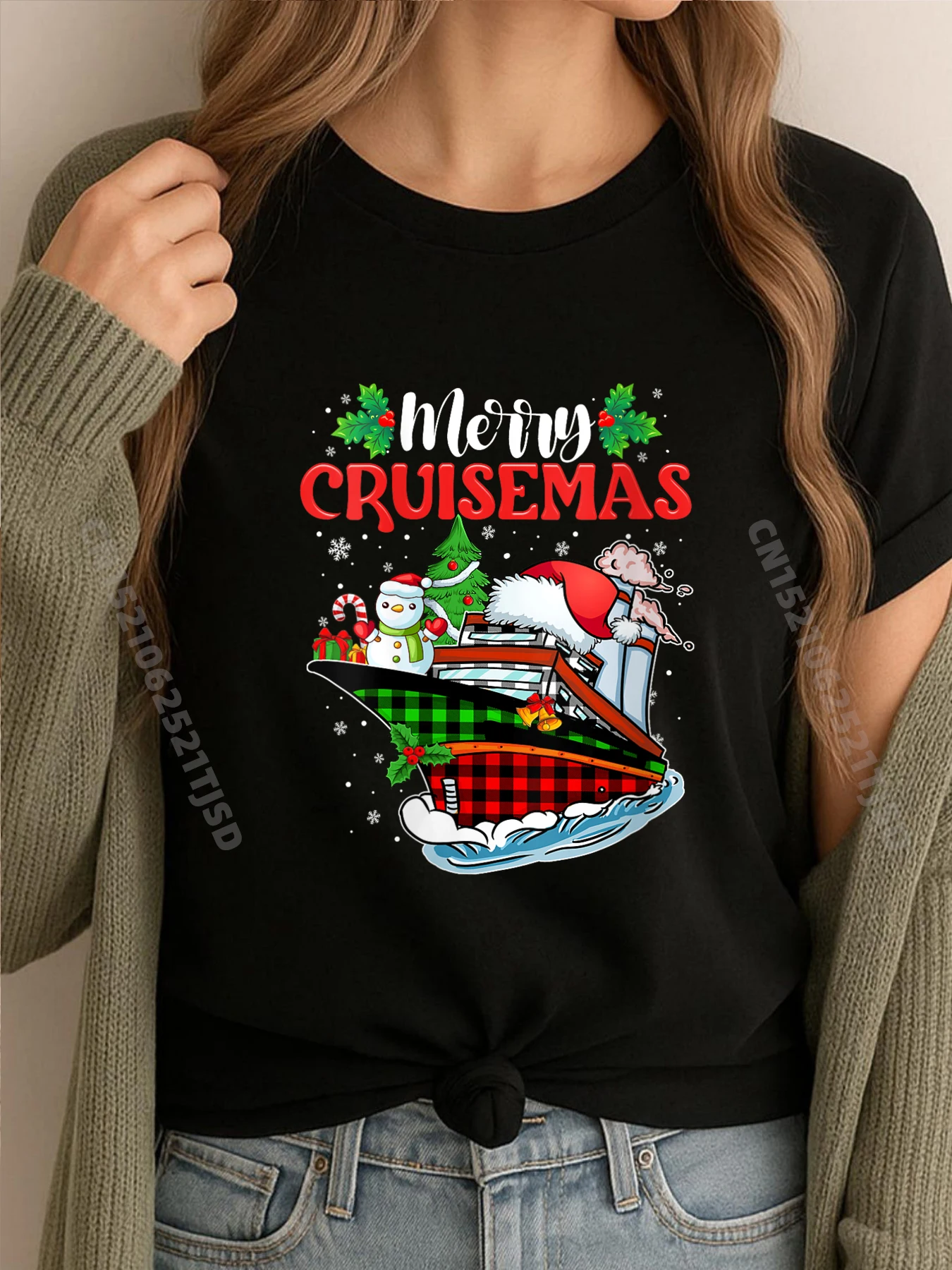 

Женские футболки с изображением аниме «Merry Cruisemas», рождественский Санта-олень, круизный корабль, одежда, футболка, стираная