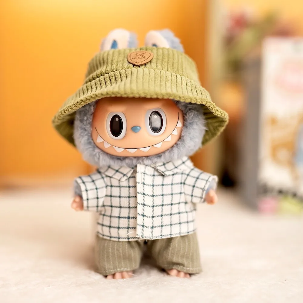 15cm/17cm Labubu I II Dolls Clothes Cute Checkered Casual Three Piece Set Accessories Clothing Plush Doll'S Clothes