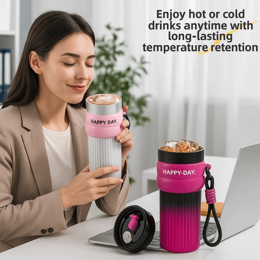 

500ml Insulated Water Bottle Large Capacity Leak-Proof Car Ice Preservation Flask Keeps Cold and Heat with Straw Vacuum Flask