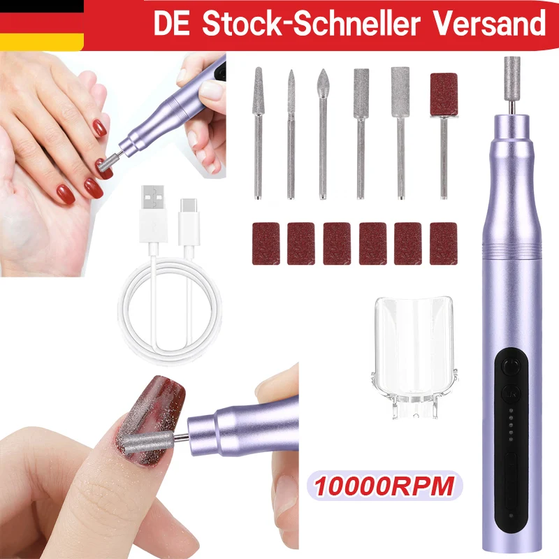 Máquina eléctrica para manicura de 10000 RPM, kit de lima de uñas recargable, lijadora de uñas de bajo ruido para remover esmalte acrílico y gel, herramienta para uñas.
