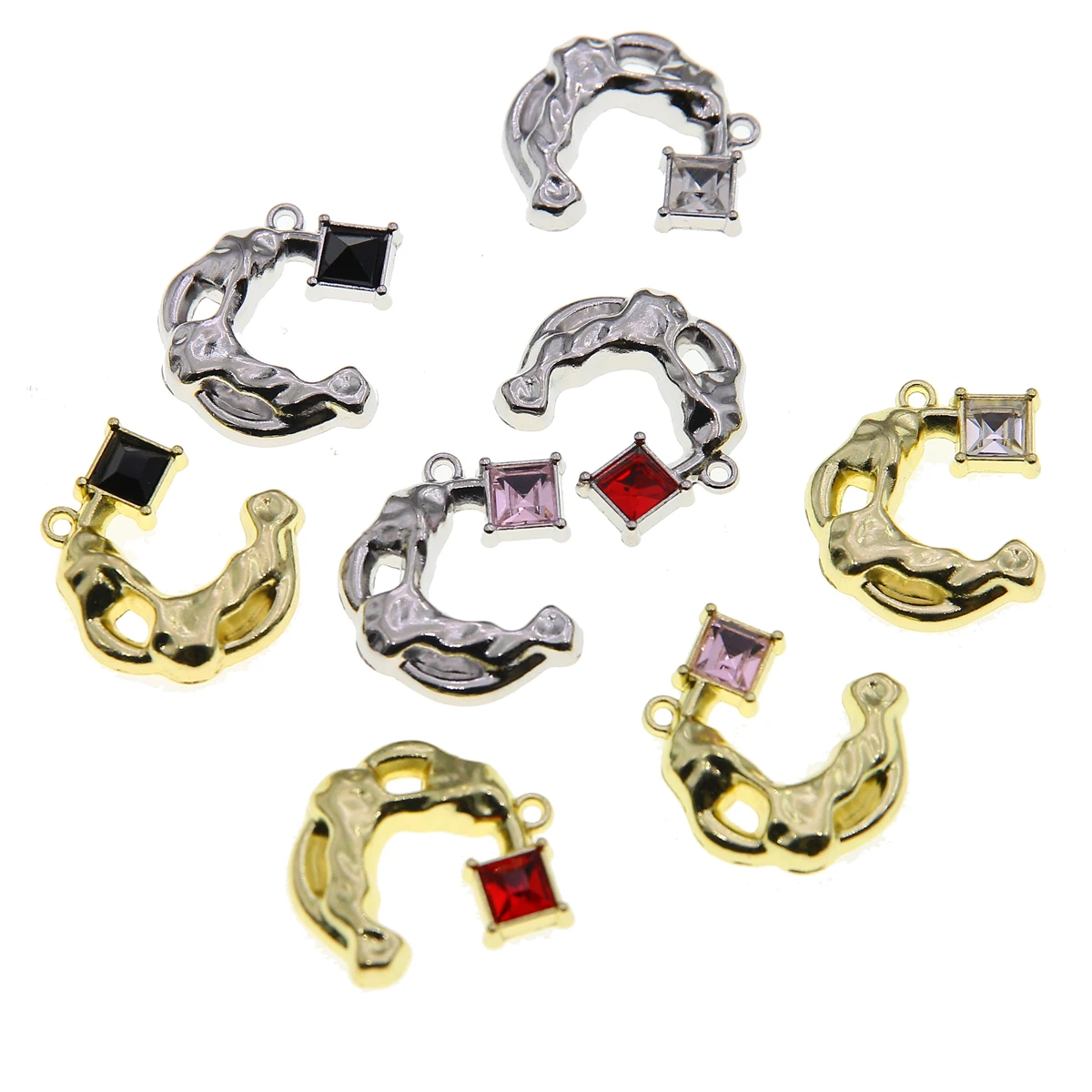 50pcs 22*20*5 Creative Personality Lava grain micro square diamond Moon Alloy accessories Trend fashion mobile phone chain Key c