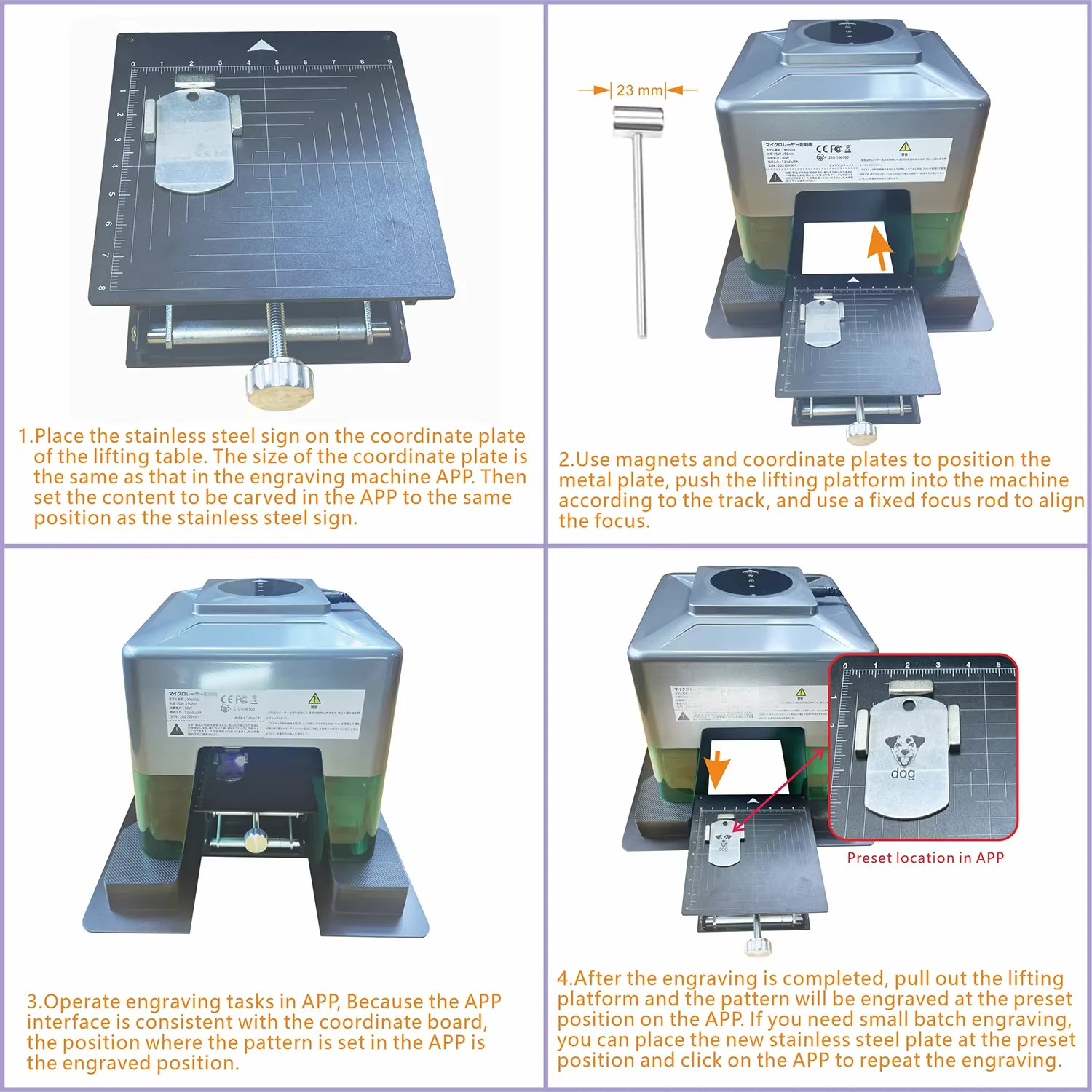 DOUBLE NEW Brushed Stainless Steel Engraver For DIY Plant/Pet Identity Tag 5.5W Power Wood Ceramic Glass Laser Engraving Machine