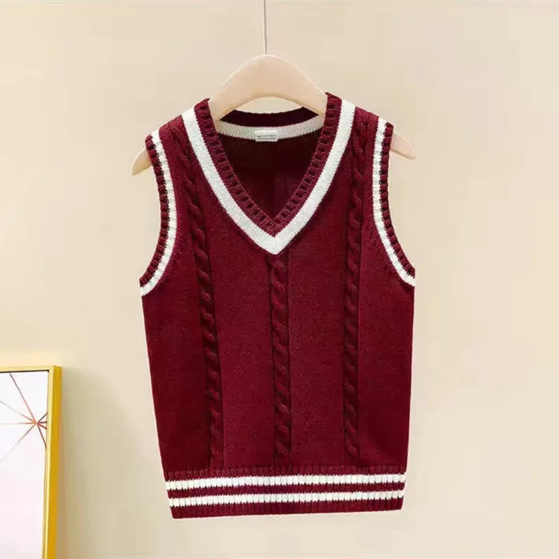 Children\'s School Uniform Vest Kids Knitted Pullover Outerwear Coat For Teen Boys Girls 4 6 8 10 12 14 Years Waistcoat