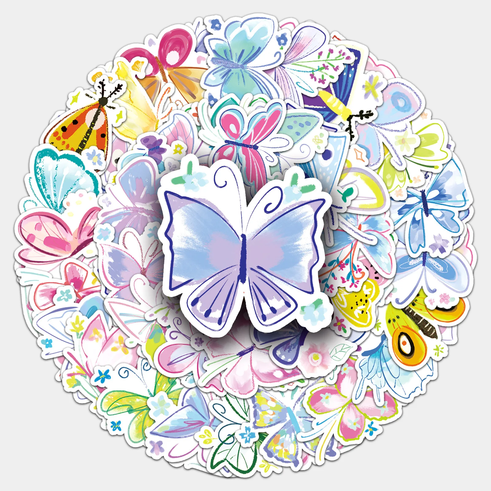 

50PCS Butterfly Cartoon Graffiti Stickers Fun Personalized Creative Decoration Wardrobe Desk Bicycle Waterproof Sticker Decal