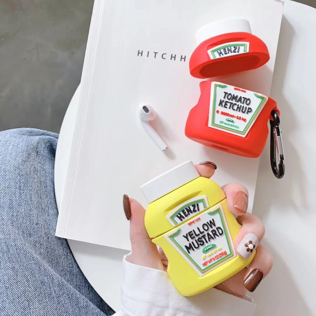 Per custodia Airpods Pro, custodia per auricolari in Silicone morbido per bottiglia di Ketchup di pomodoro creativo per custodia Airpods 1/2