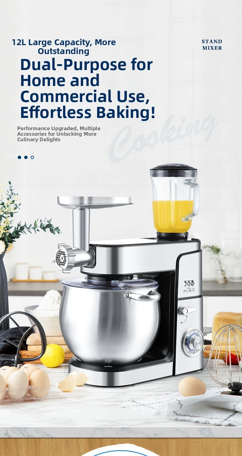 12L Gewerbliche Standmixer, Teigkneter & Rührbesen, Hochleistungs-Küchenmaschine Professioneller Chefmixer mit Edelstahlschüssel – Detail 1