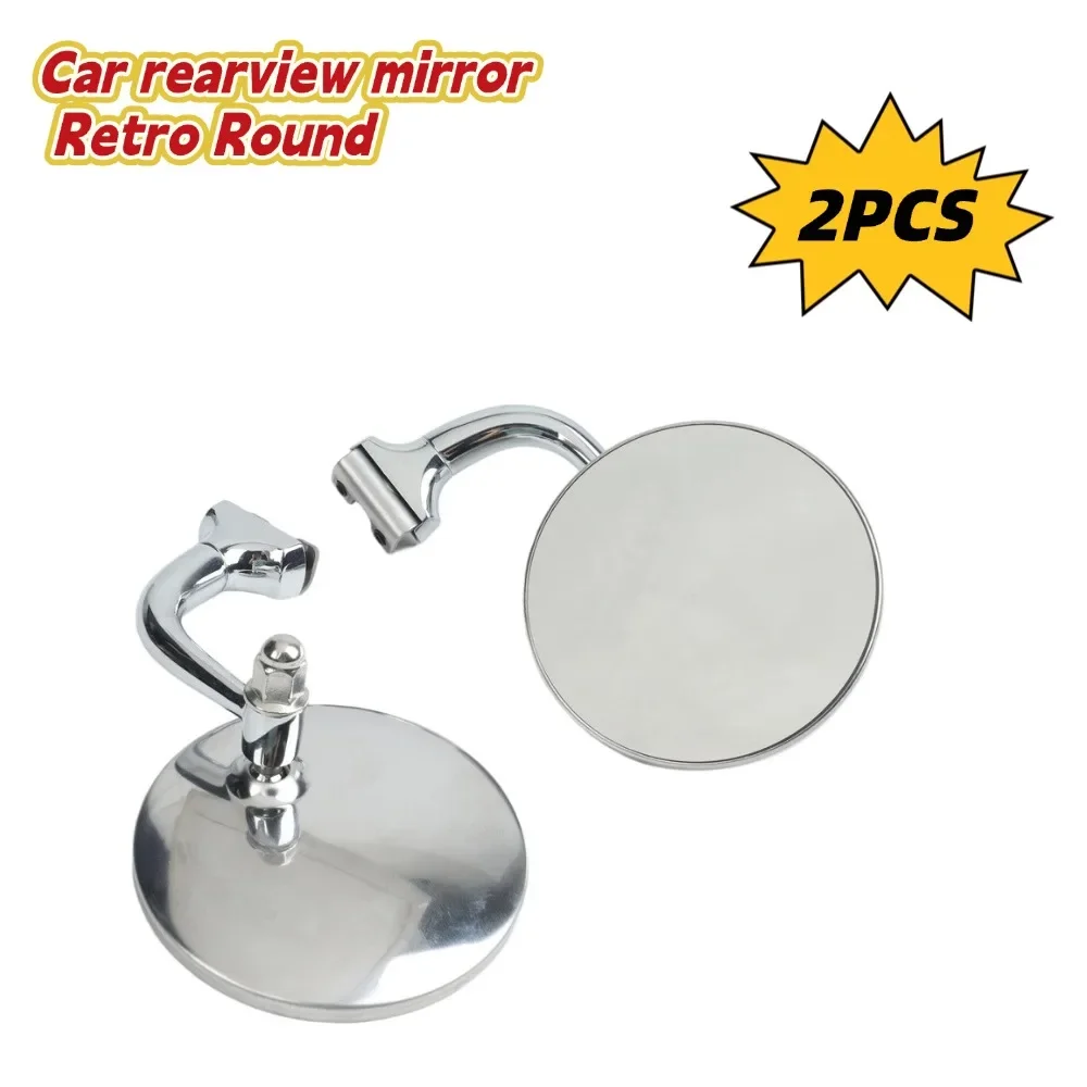 2PCS Vintage Classic Car Silver Round Side Mirror Stainless Steel Retro Automobiles Parts Accessories Exterior Parts