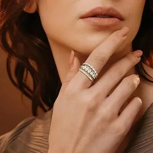 New sweet romantic accessories, gold-plated zircon four-piece women\'s ring, fashion set jewelry.