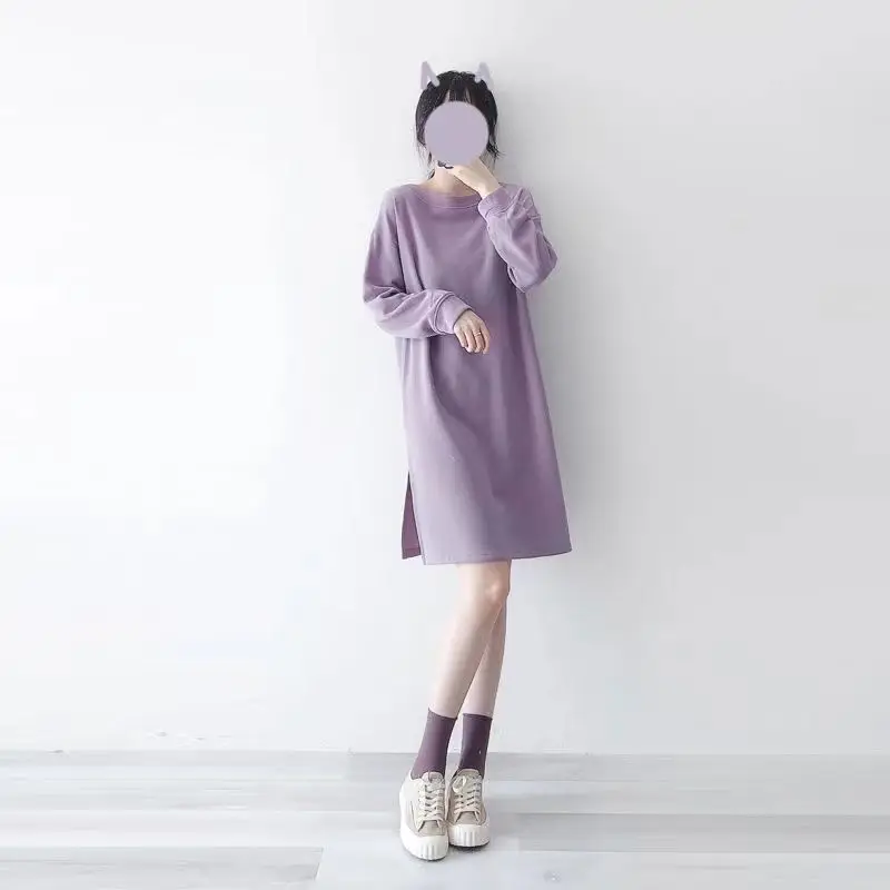 

2023 Autumn and Winter Women's Pullover Round Neck Patchwork Loose Solid Midi Underlay Fashion Casual Elegant Long Sleeve Tops