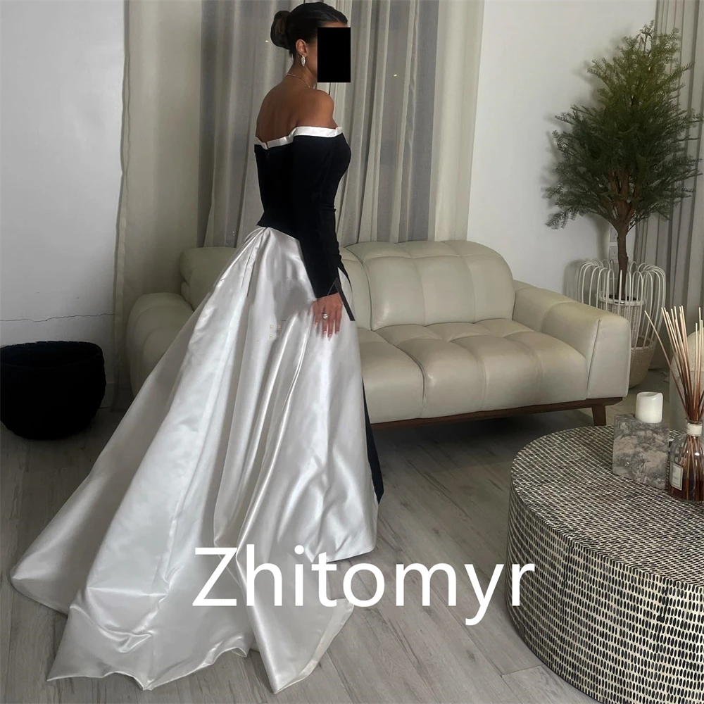 Customized Ball Simple Fashion Off-the-shoulder  Gown Formal Ocassion  Sweep/Brush Skirts Charmeuse Evening Dress فستان سهرة نسا