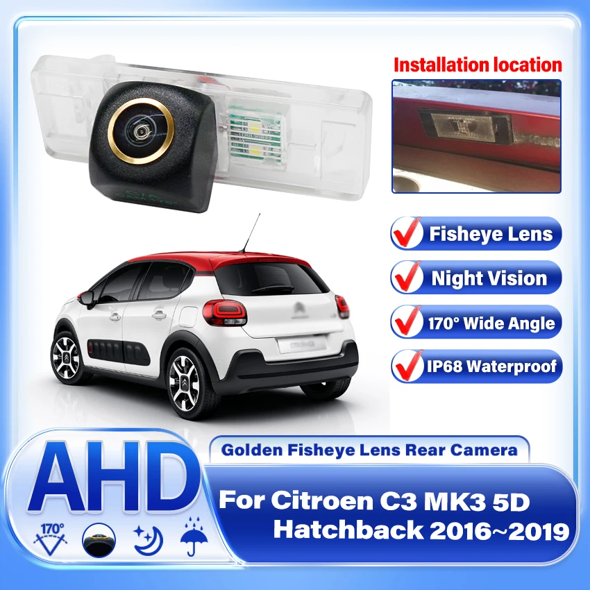 Cámara de visión trasera para Citroën C3 MK3 5D Hatchback 2016, 2017, 2018, 2019, CCD, Full HD, visión nocturna, cámara de respaldo inverso, resistente al agua