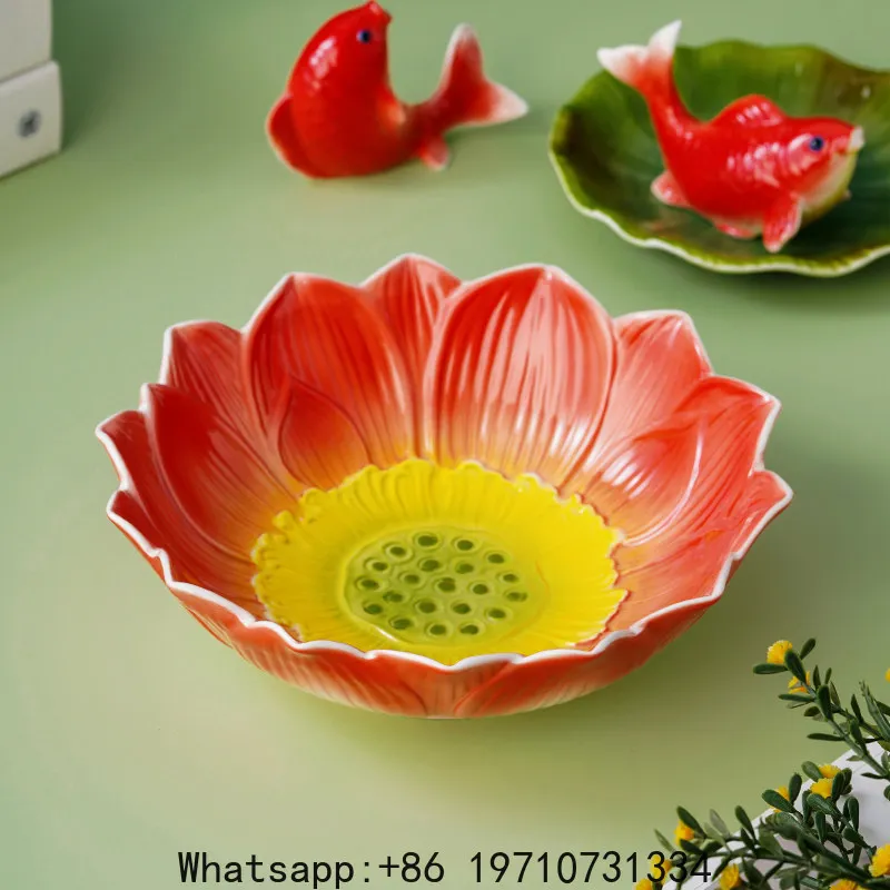 

Traditional Handicraft Fruit Red Lotus Flower Plate