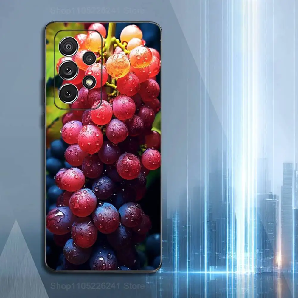 Uvas de frutas de arte púrpura para Samsung S9,S10,S20,S10,S21,S25,S24,S23,Ultra,FE,Plus,Lite, funda negra de silicona suave