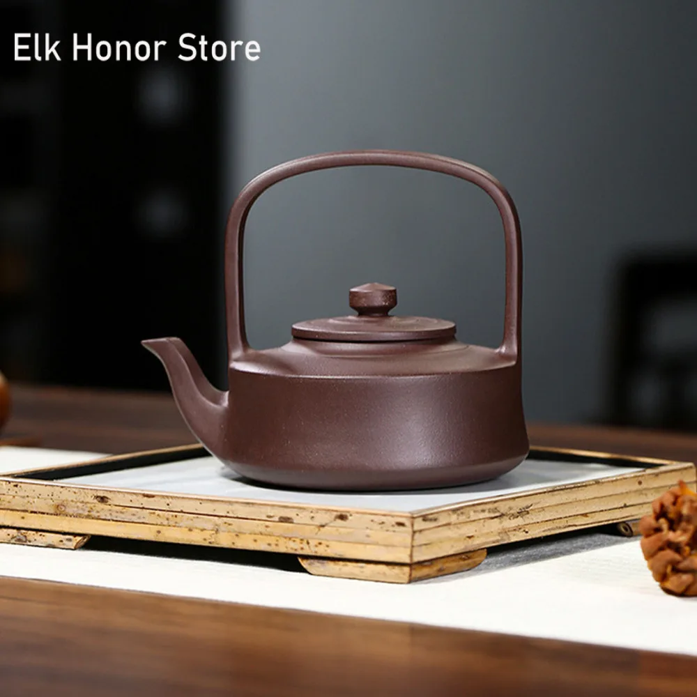 

350ml Antique Yixing Purple Clay Teapot Raw Ore Purple Mud Filter Tea Infuser Handmade Hoop Handle Tea Pot Chinese Zisha Teaware