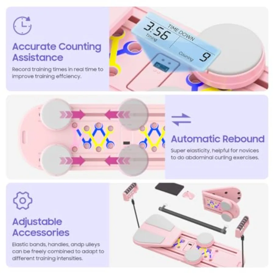 Foldable Portable Pilates Reformer Board for Home Gym and Studio Use Multi-Functional Core Strength Training Tool in Black with - Image 2