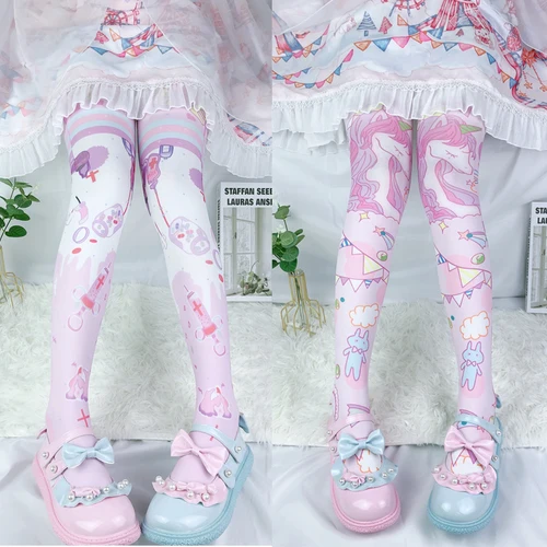 Medias japonesas dulces Mori Lolita hasta el muslo, bonito unicornio de Ángel Kawaii Loli, medias suaves por encima de la rodilla para chica, juego de rol de Halloween