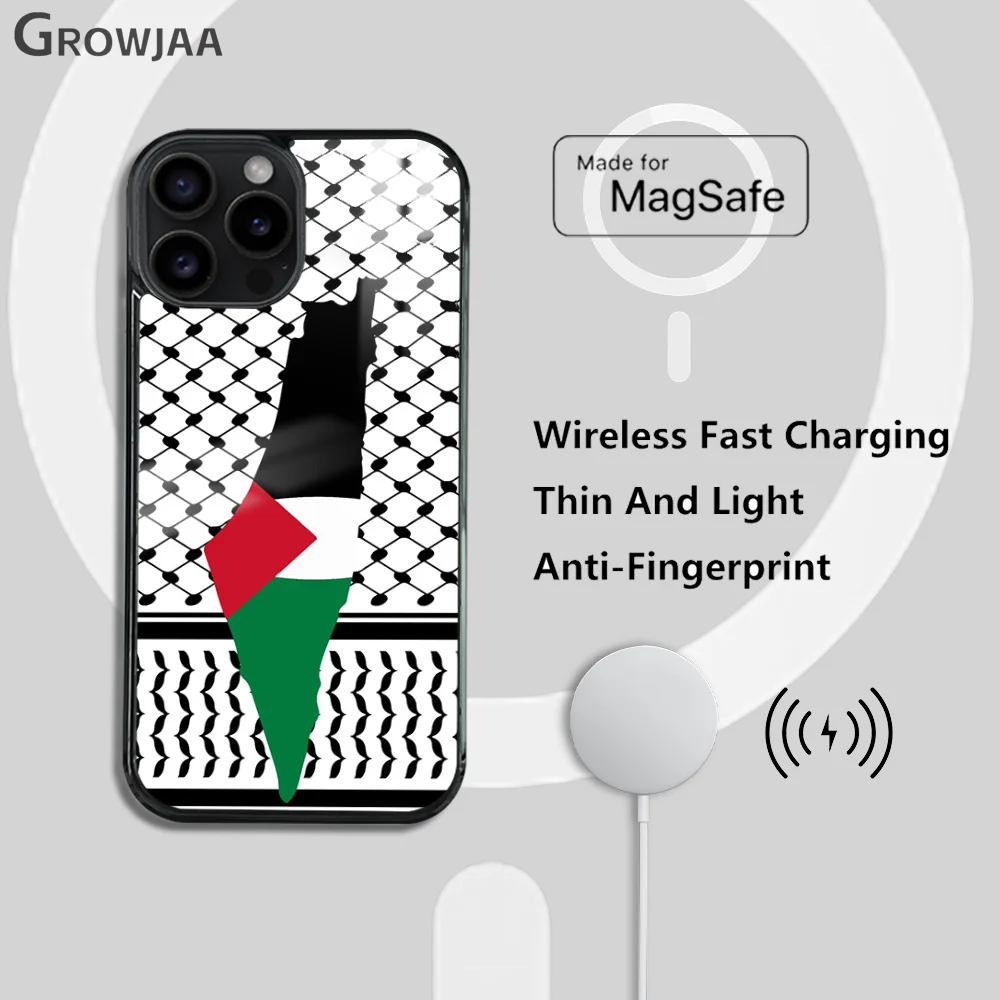 Palestine Flag Map Passport Magsafe Phone Case For iPhone 15 14 13 12 11 Pro Max Plus Mini Mirror Wireless Magnetic Cover