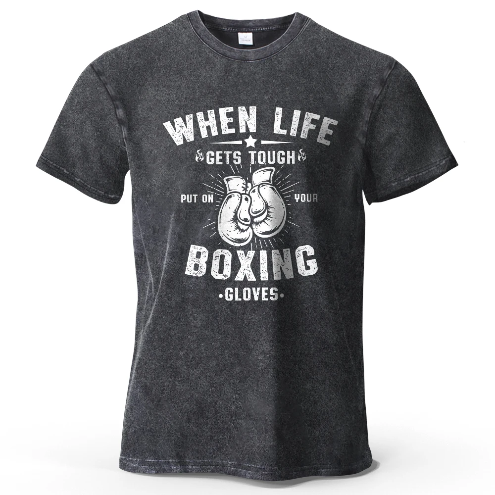 Vintage Boxing Washed T-Shirt, 100 % Baumwolle, Distressed-Ring-Grafik-T-Shirt für Männer und Frauen, Retro-Sport-Stil