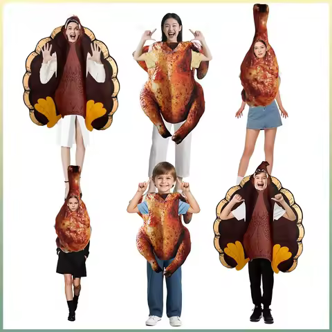 Women Men Bos Girls Halloween Roasted Turkey Cosplay Costume Funny Food Disguise Clothes Thanksgiving Performance Party Outfi