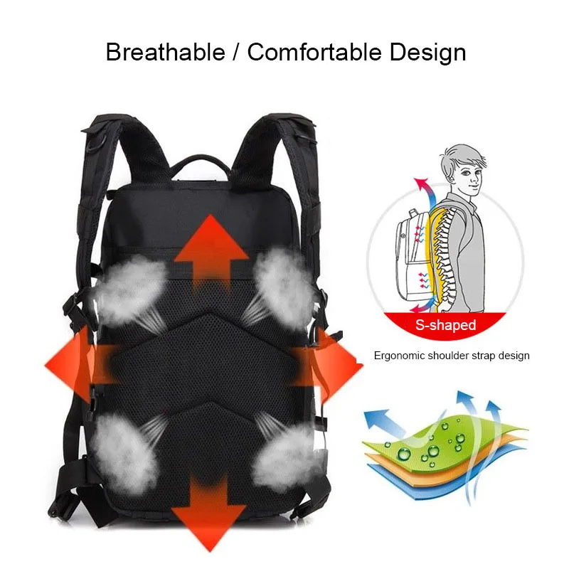 Imagem -05 - Mochila de Caça Impermeável para Homens e Mulheres Mochila Tática Bolsa de Assalto Molle do Exército Bolsas de Viagem e Caminhadas 30l 45l 3p